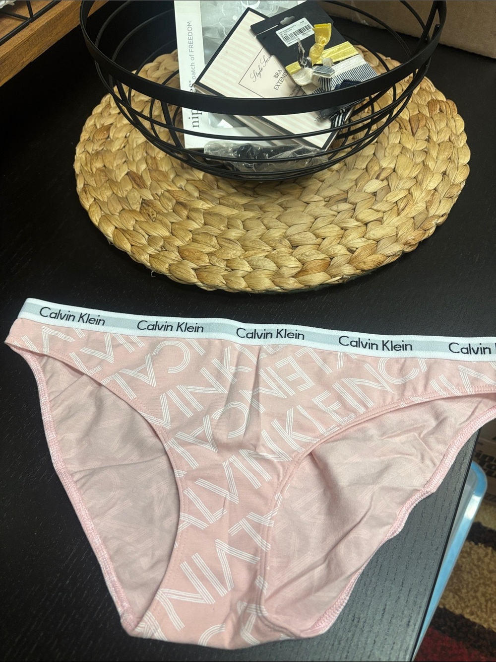 Calvin Klein Girls Pink Logo Cotton Bikini Bottoms with White Branded Waistband